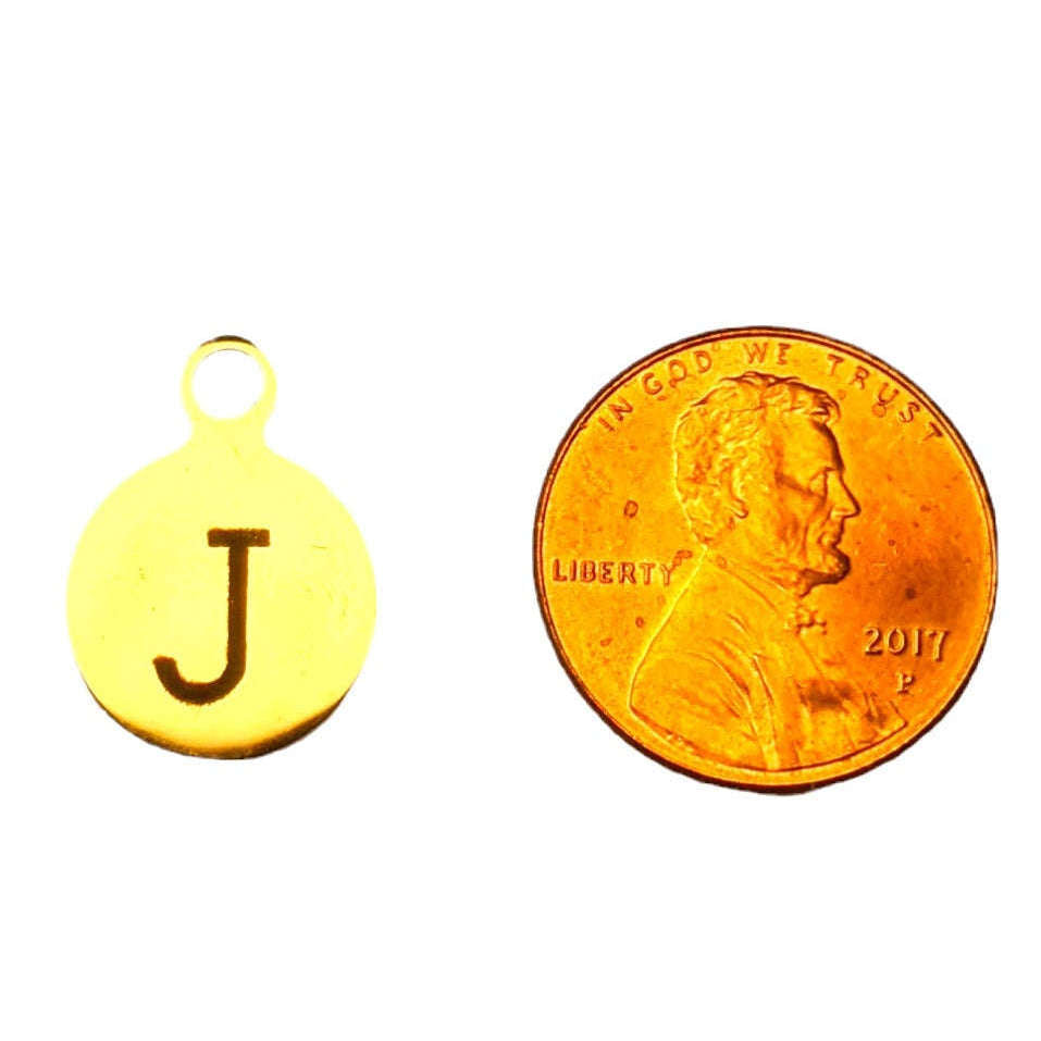 Silver Round Initial Charm - Letter J