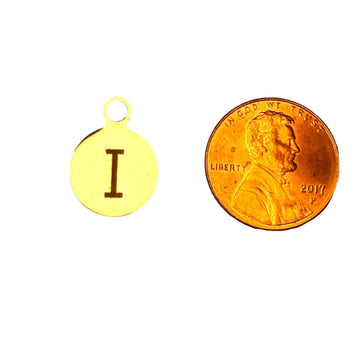 Silver Round Initial Charm - Letter I
