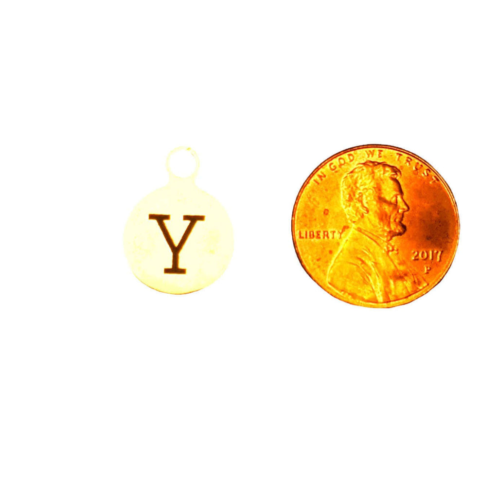 Silver Round Initial Charm - Letter Y
