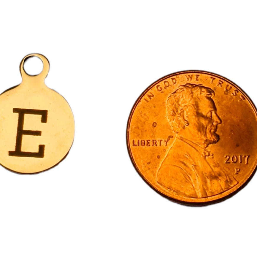 Silver Round Initial Charm - Letter E