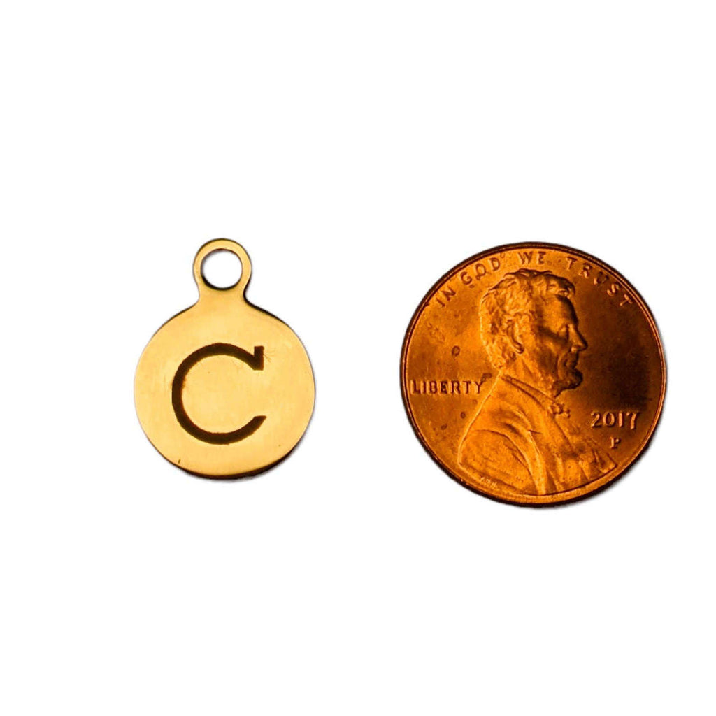 Silver Round Initial Charm - Letter C