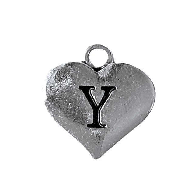 Silver Heart Initial Charm - Letter Y