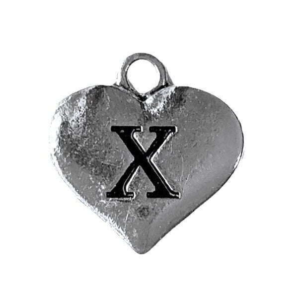 Silver Heart Initial Charm - Letter X