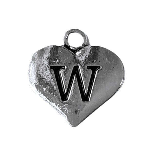Silver Heart Initial Charm - Letter W