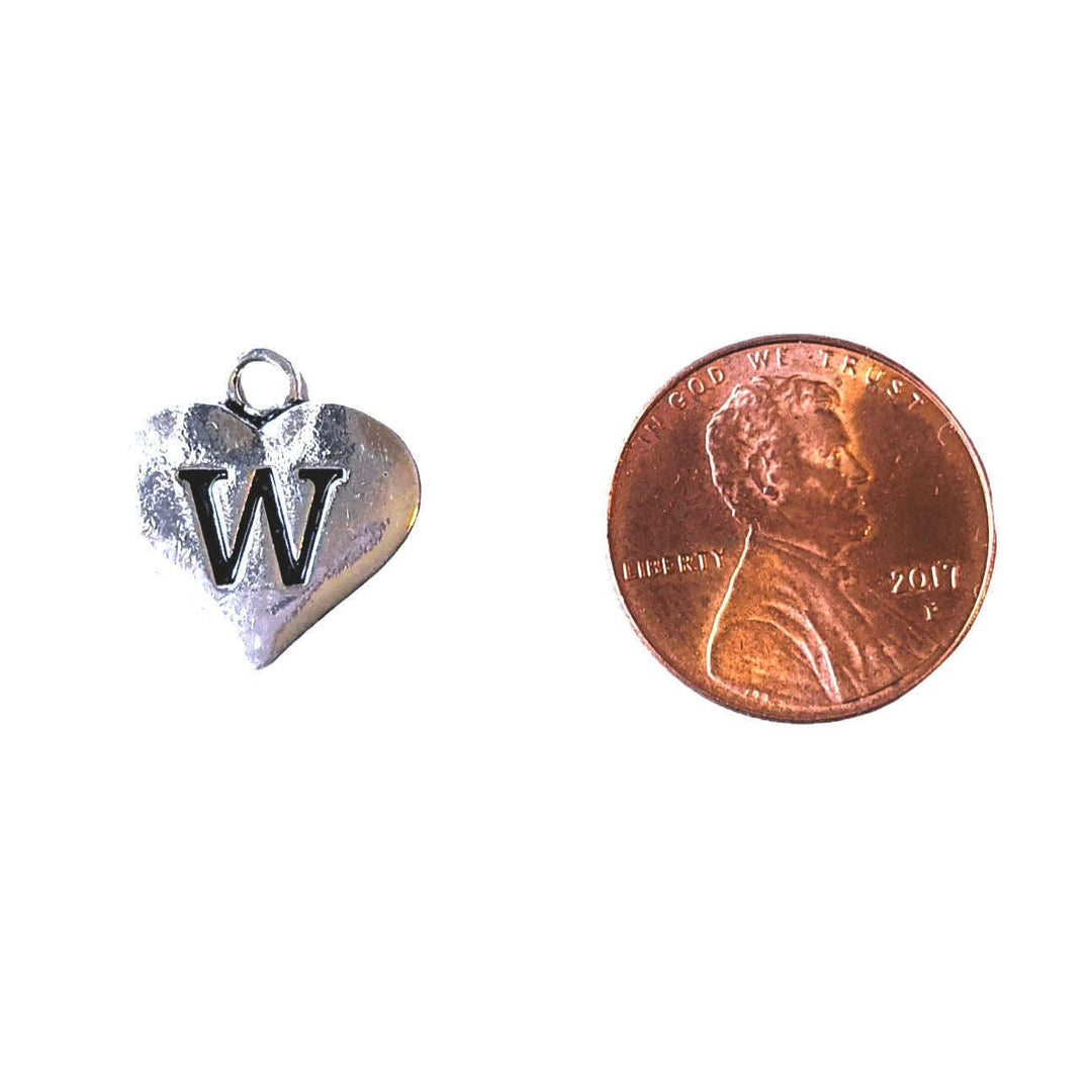 Silver Heart Initial Charm - Letter W