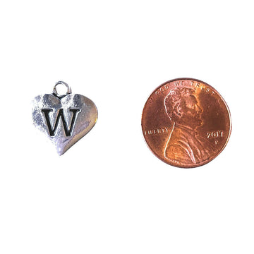 Silver Heart Initial Charm - Letter W
