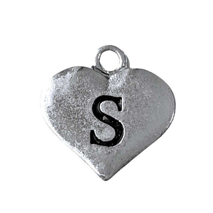 Silver Heart Initial Charm - Letter S