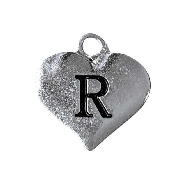 Silver Heart Initial Charm - Letter R