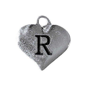 Silver Heart Initial Charm - Letter R