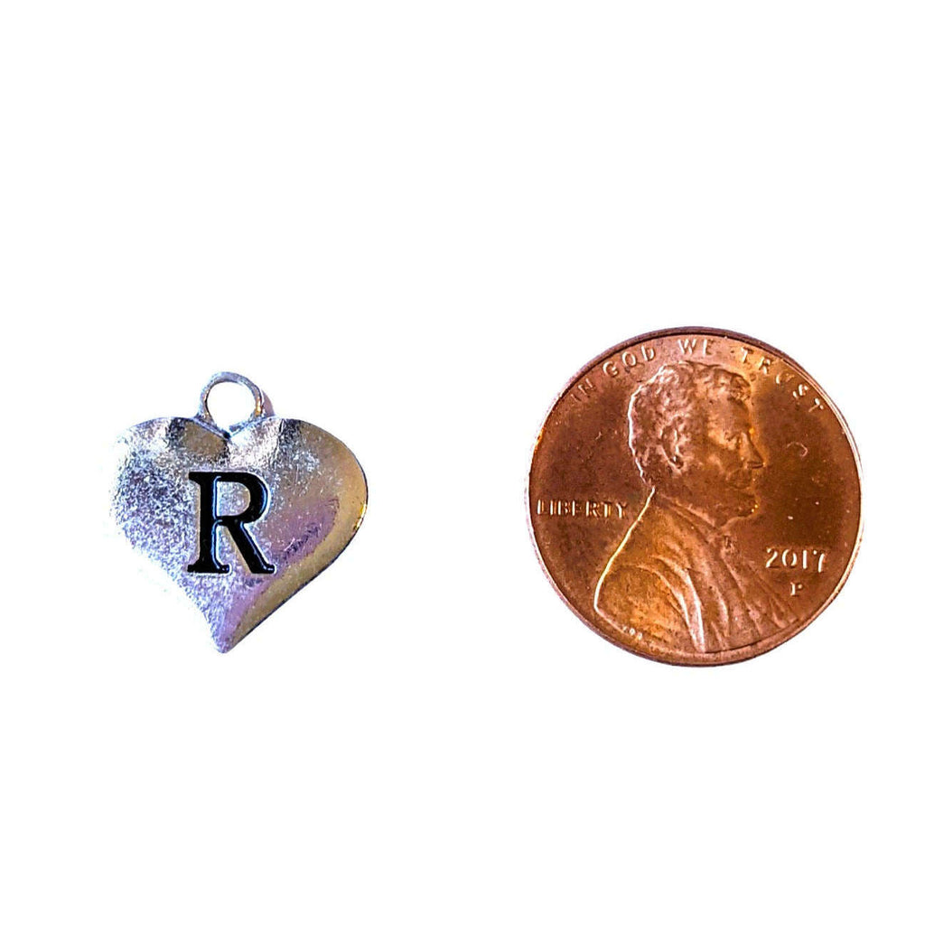 Silver Heart Initial Charm - Letter R