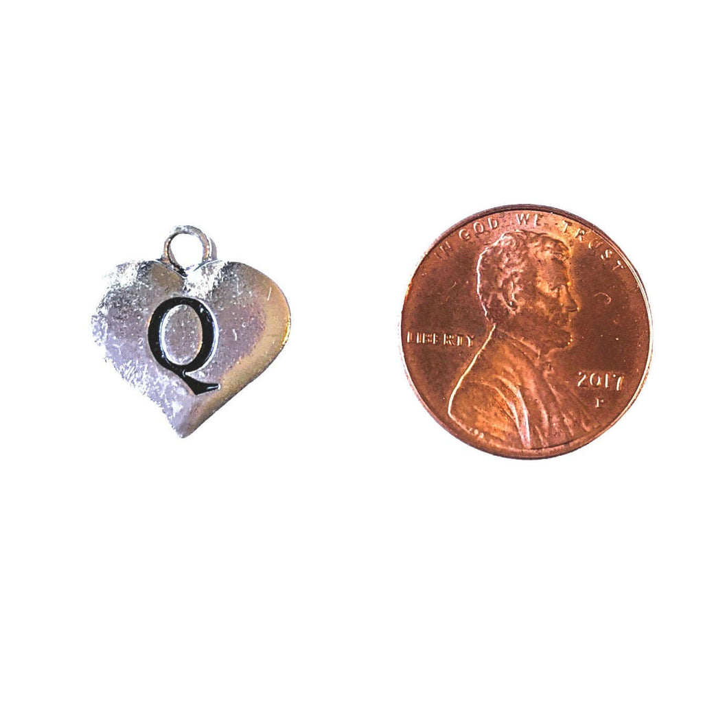 Silver Heart Initial Charm - Letter Q