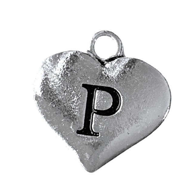 Silver Heart Initial Charm - Letter P