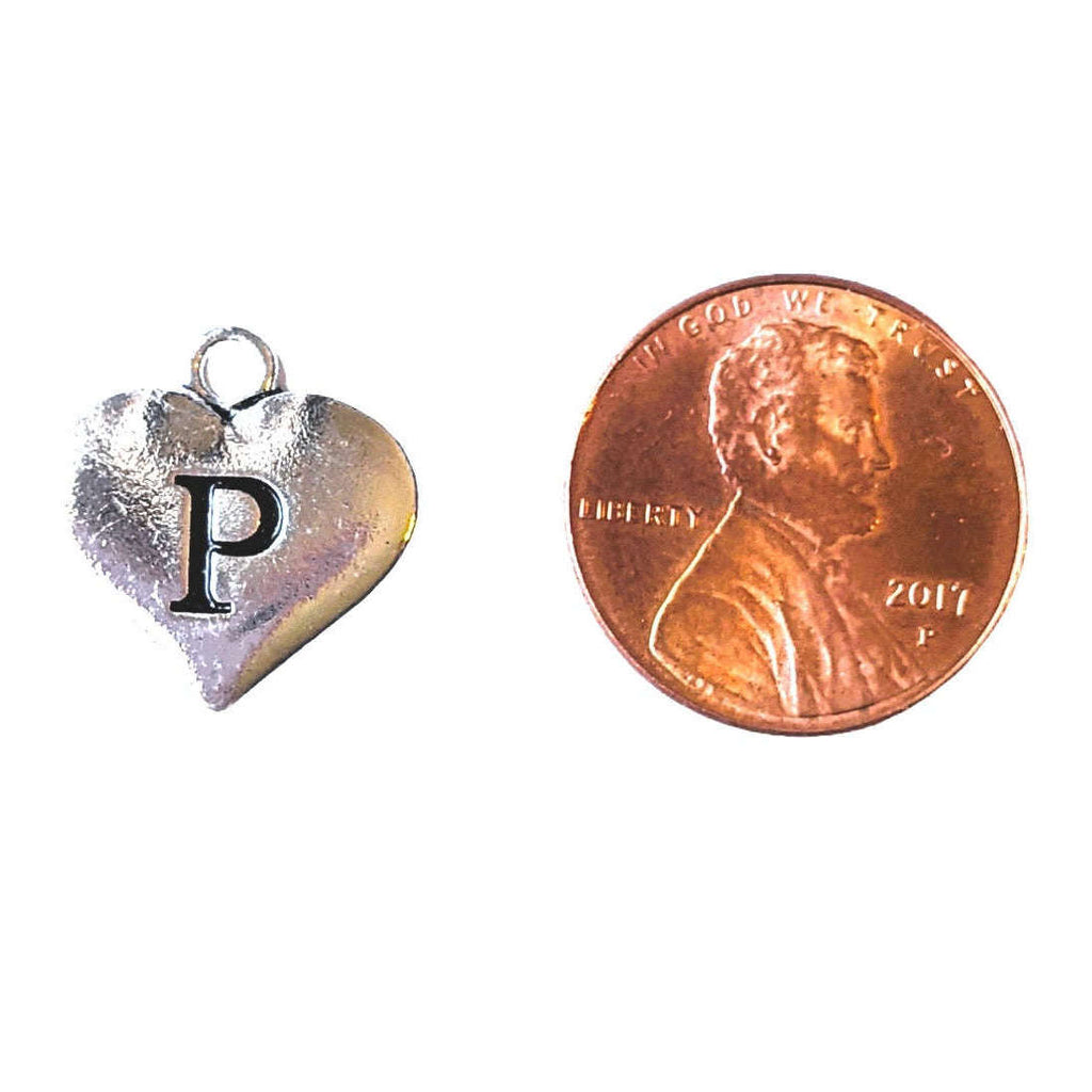 Silver Heart Initial Charm - Letter P