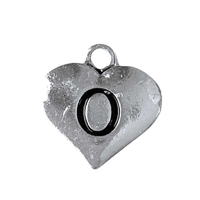 Silver Heart Initial Charm - Letter O