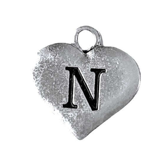 Silver Heart Initial Charm - Letter N