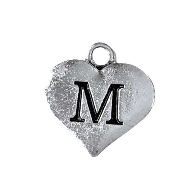 Silver Heart Initial Charm - Letter M