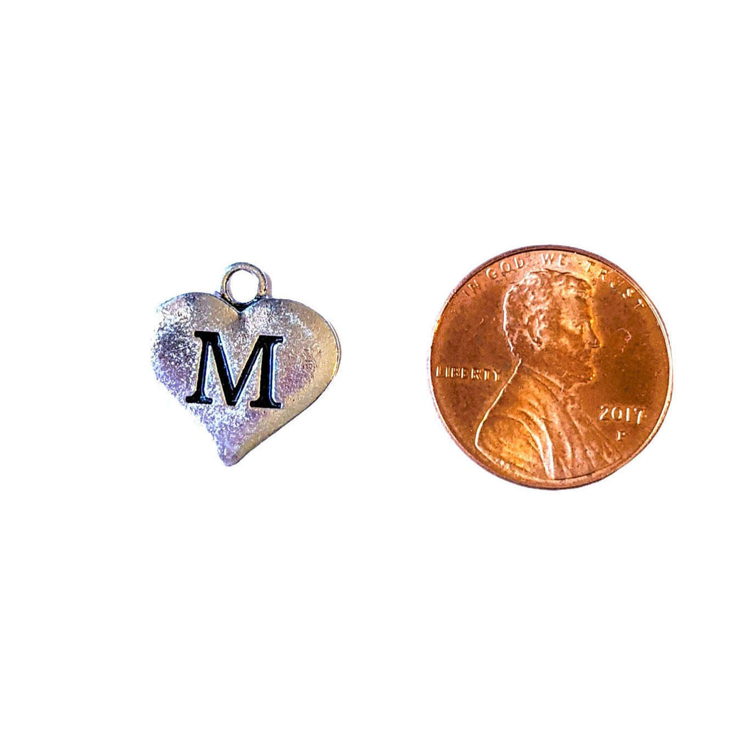 Silver Heart Initial Charm - Letter M