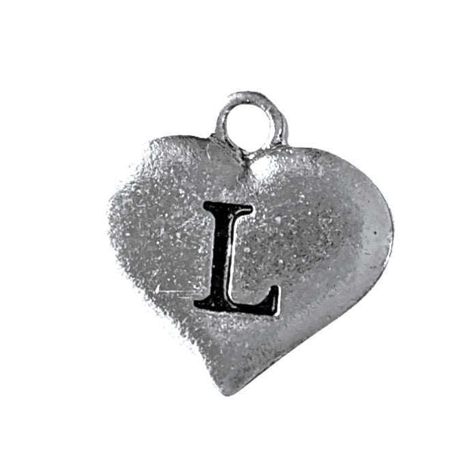 Silver Heart Initial Charm - Letter L