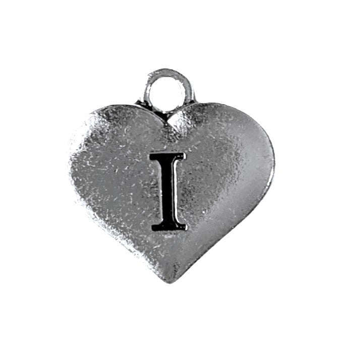 Silver Heart Initial Charm - Letter I
