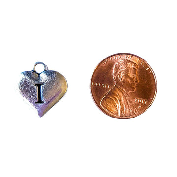 Silver Heart Initial Charm - Letter I