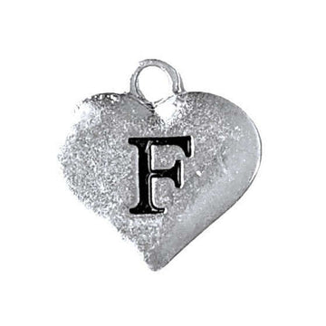 Silver Heart Initial Charm - Letter F