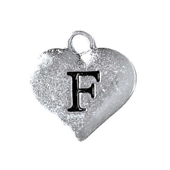 Silver Heart Initial Charm - Letter F