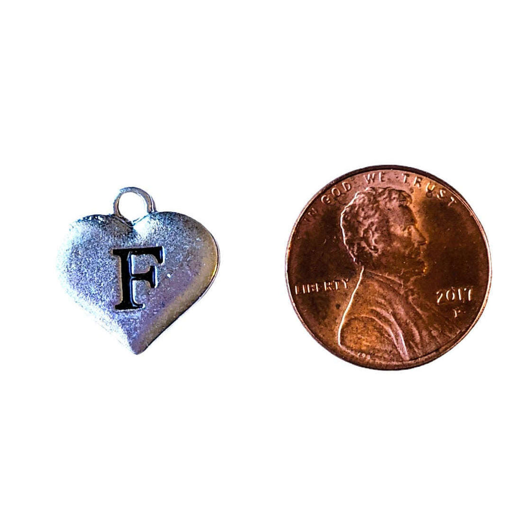 Silver Heart Initial Charm - Letter F