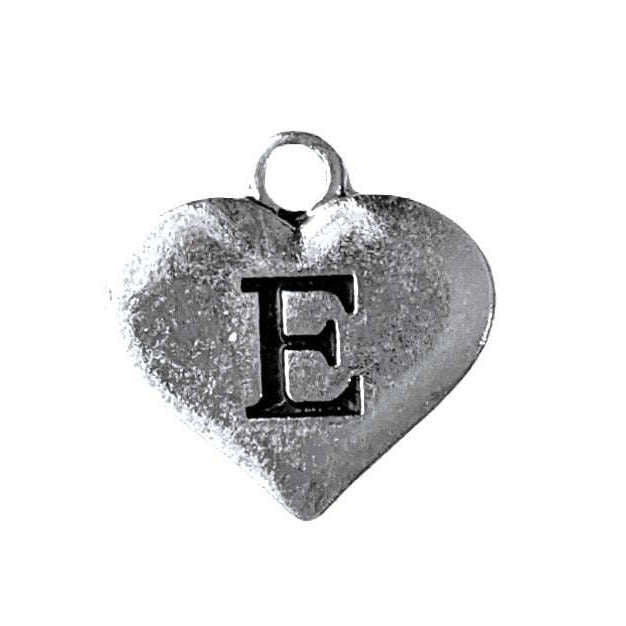 Silver Heart Initial Charm - Letter E