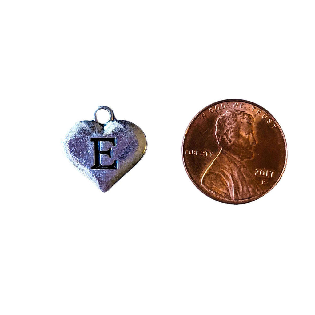 Silver Heart Initial Charm - Letter E