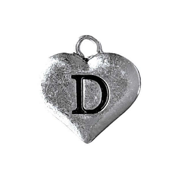Silver Heart Initial Charm - Letter D