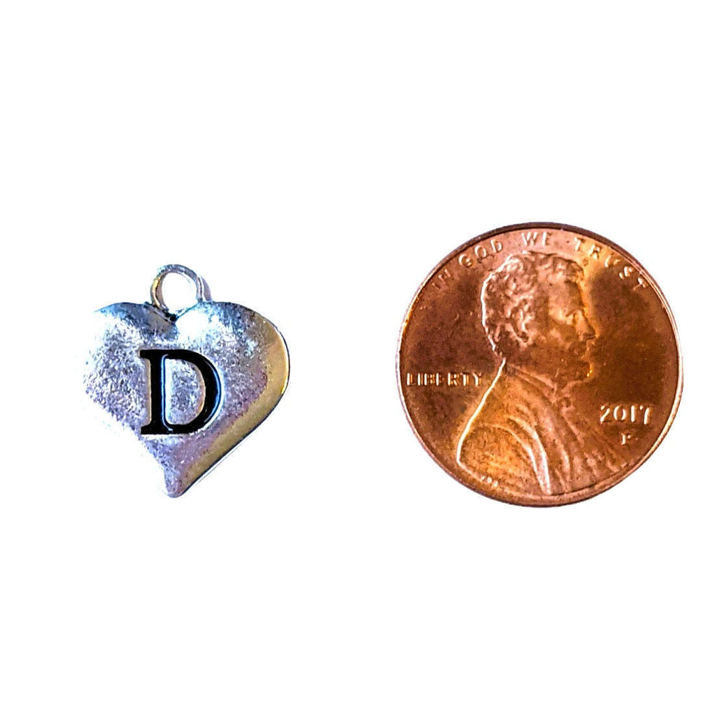 Silver Heart Initial Charm - Letter D