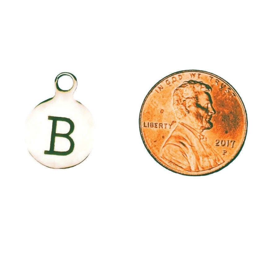 Silver Round Initial Charm - Letter B