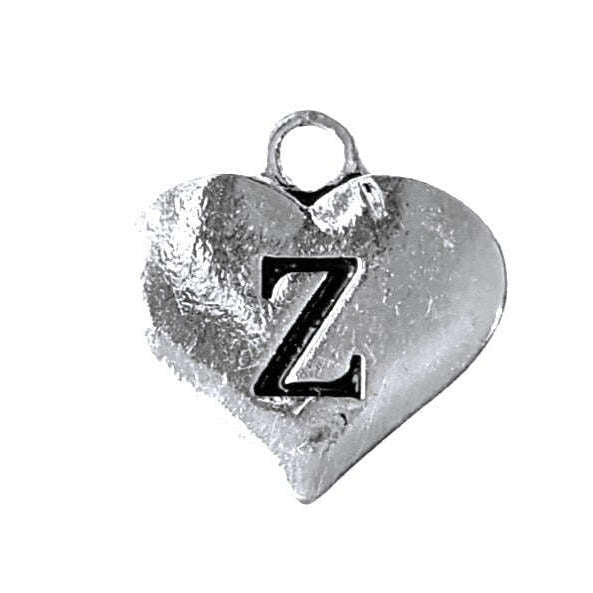 Silver Heart Initial Charm - Letter Z