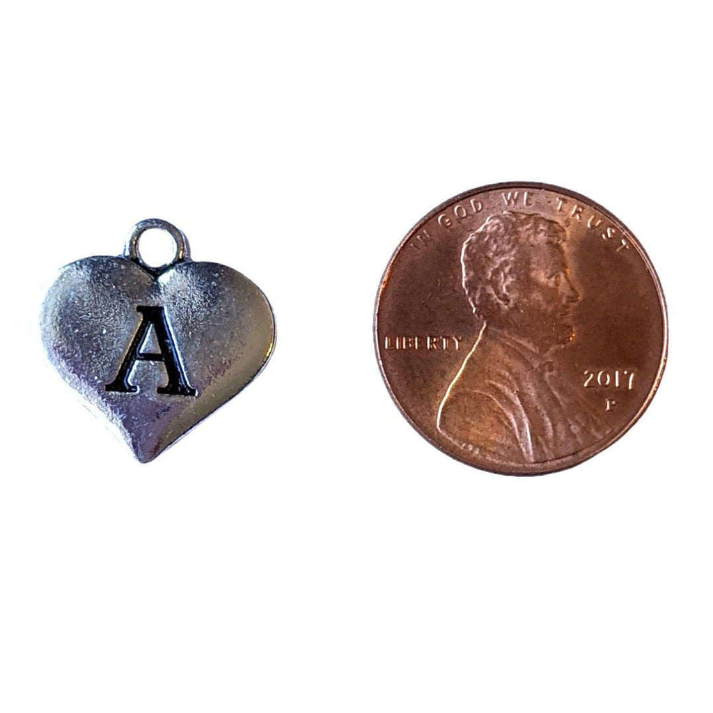 Silver Heart Initial Charm - Letter A