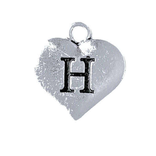 Silver Heart Initial Charm - Letter H