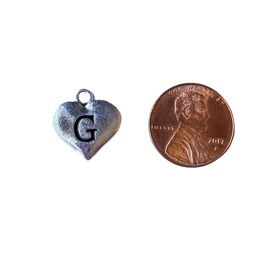 Silver Heart Initial Charm - Letter G