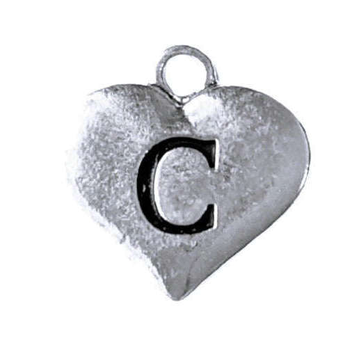 Silver Heart Initial Charm - Letter C