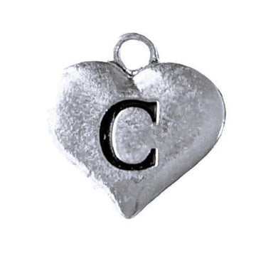 Silver Heart Initial Charm - Letter C