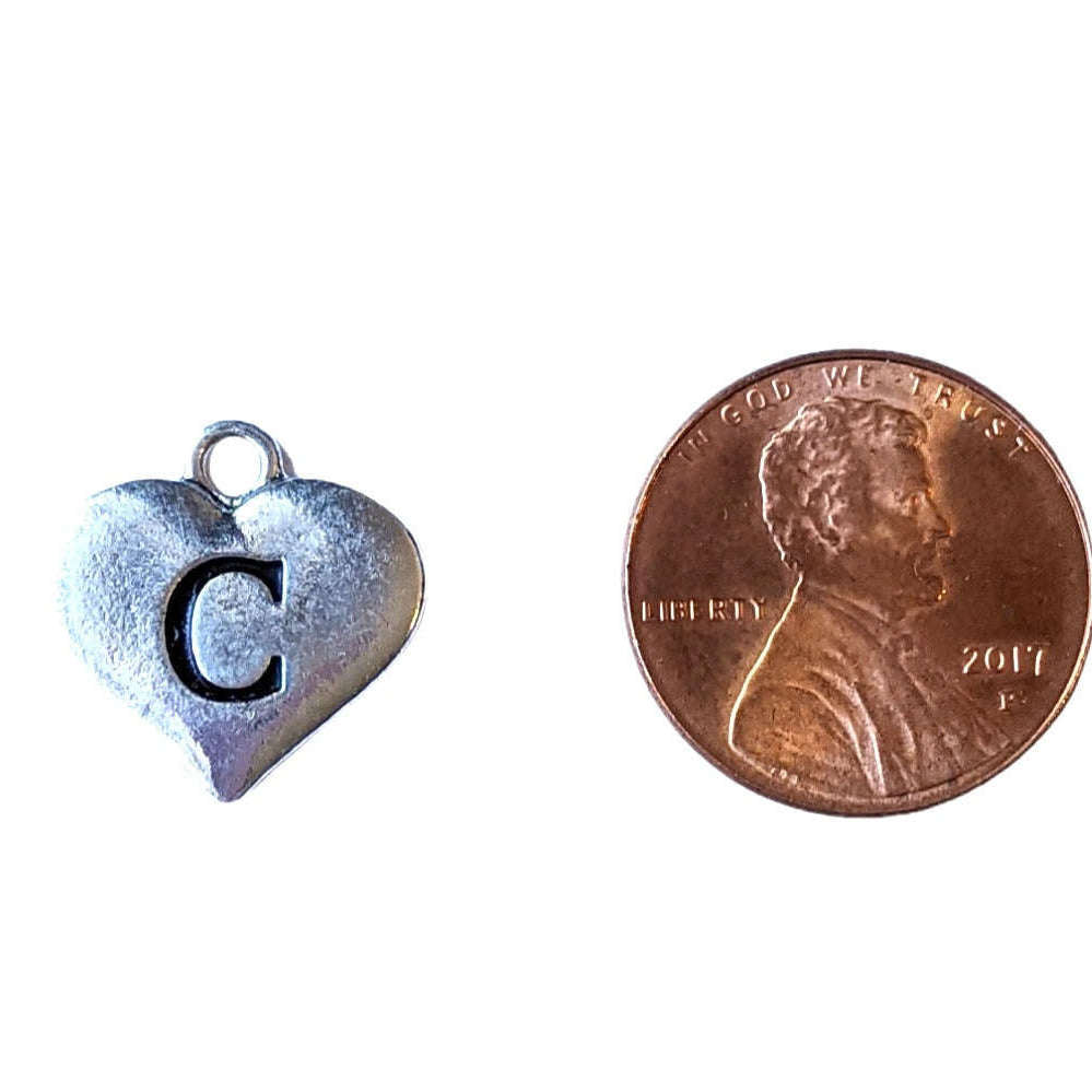 Silver Heart Initial Charm - Letter C