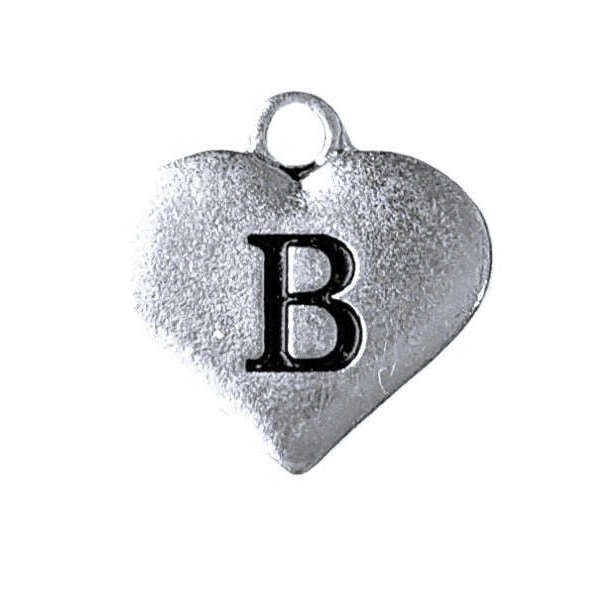 Silver Heart Initial Charm - Letter B