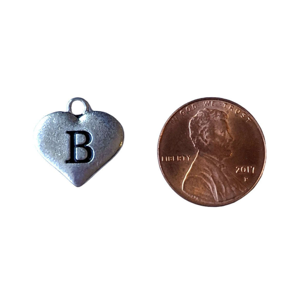 Silver Heart Initial Charm - Letter B