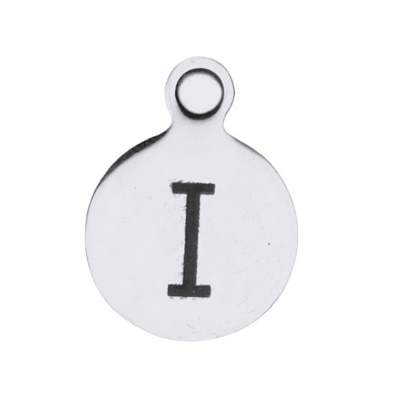 Silver Round Initial Charm - Letter I
