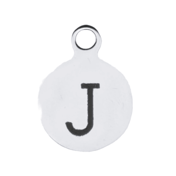 Silver Round Initial Charm - Letter J