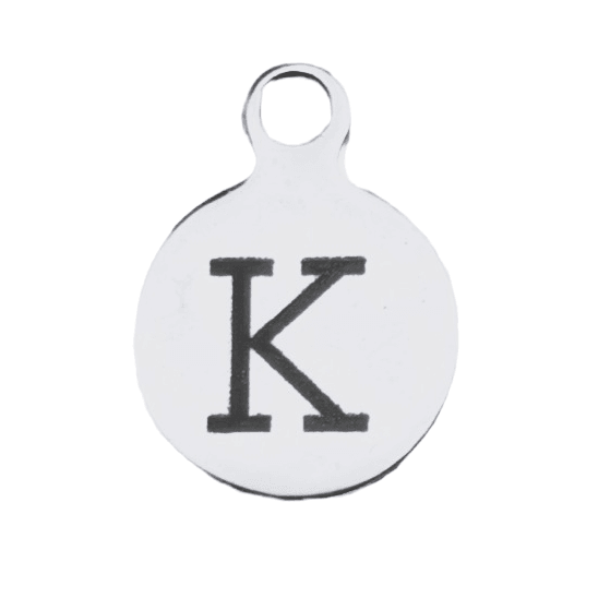 Silver Round Initial Charm - Letter K