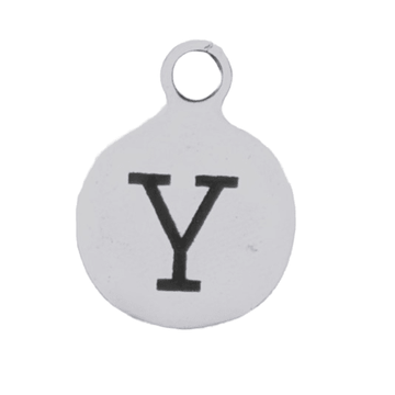 Silver Round Initial Charm - Letter Y