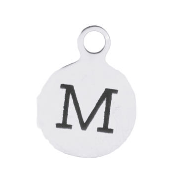 Silver Round Initial Charm - Letter M