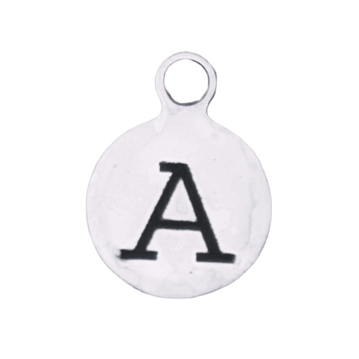 Silver Round Initial Charm - Letter A