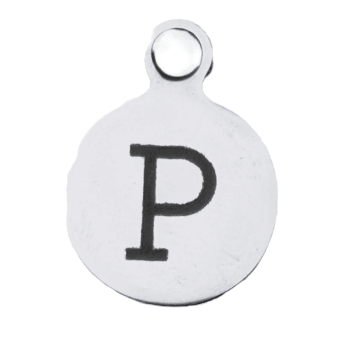 Silver Round Initial Charm - Letter P