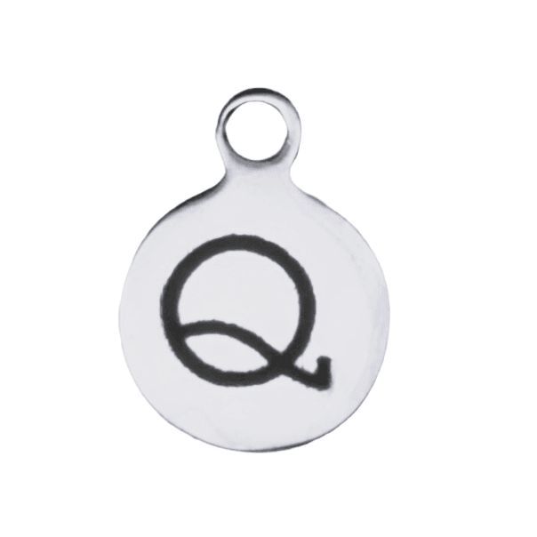 Silver Round Initial Charm - Letter Q