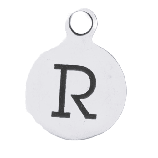 Silver Round Initial Charm - Letter R